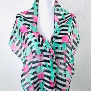 2/$12-Multi Cacti Pink Black & White Stripes Scarf